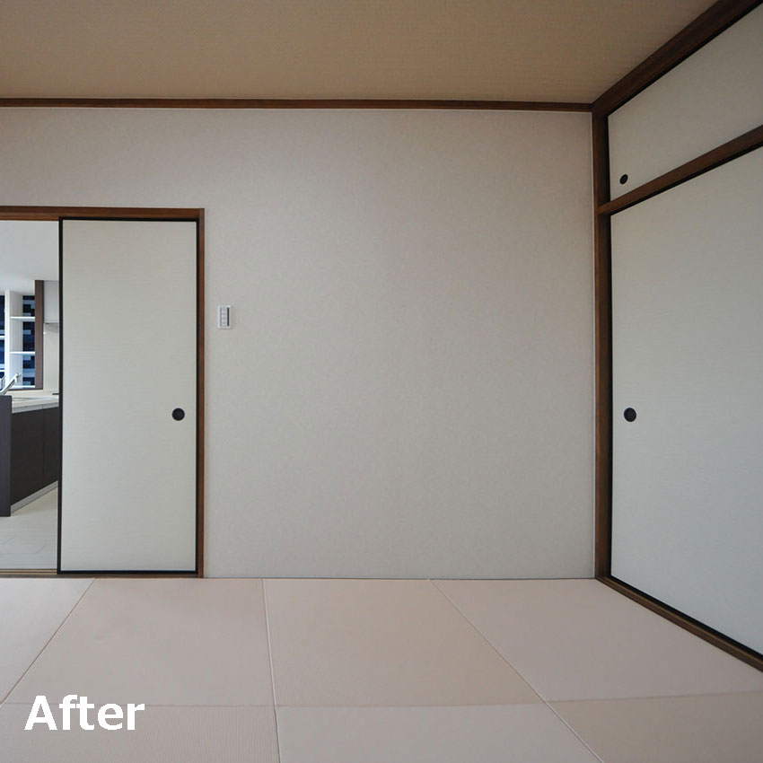 和室もリビングのイメージにマッチした明るい琉球調の畳を新調し、内装も一新しました。