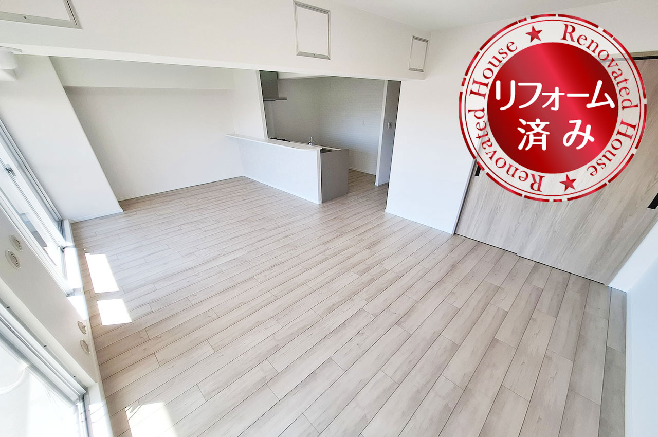 【マンション】岸和田コーポラス壱号棟＃岸和田市下野町２丁目＃和室の続き間の4DKから全室フローリングの3LDKにリノベーションしました。5階部分南西向きバルコニーで日当り良好です。