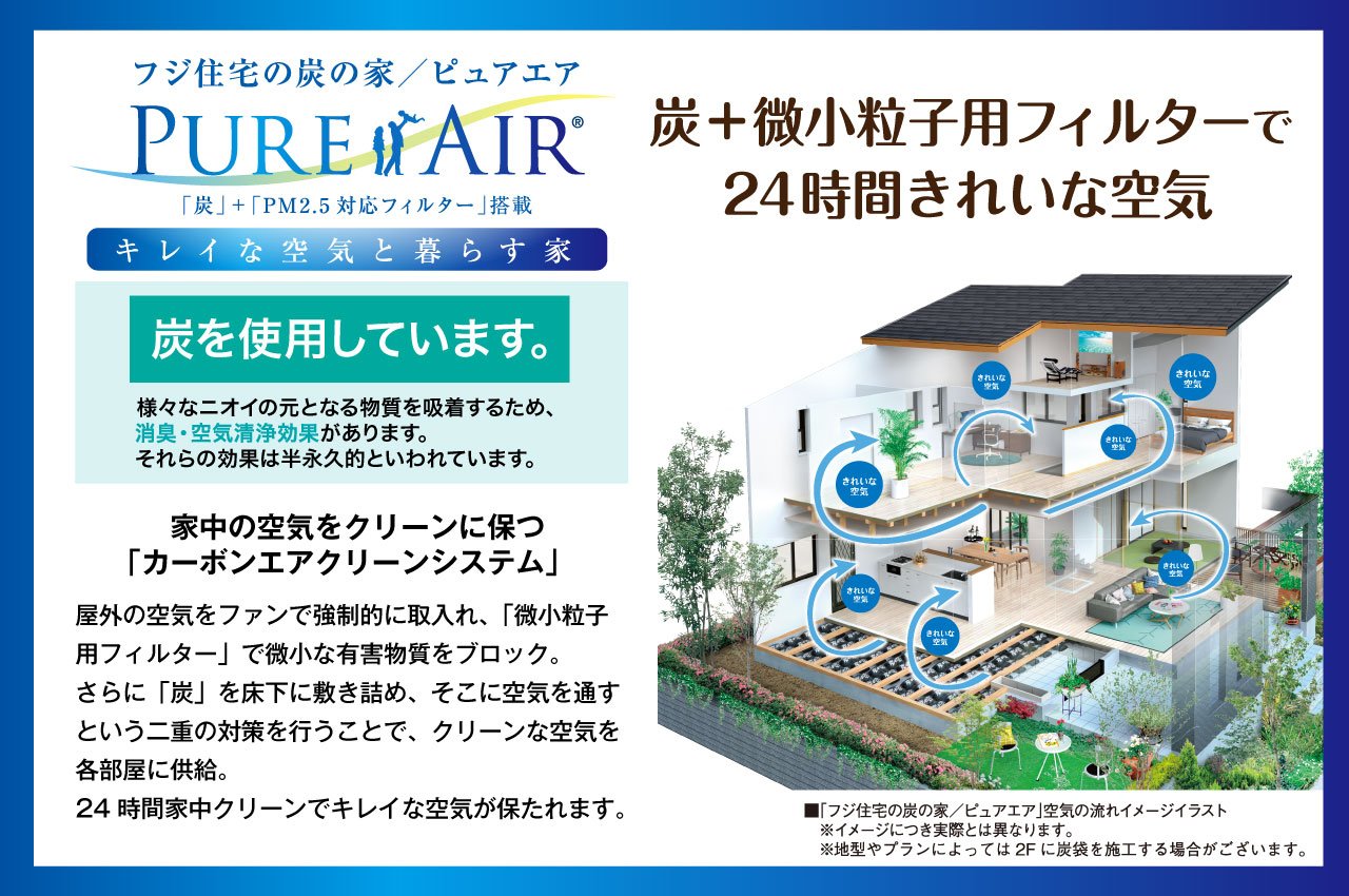 フジ住宅の炭の家／ピュアエア炭＋｢PM2.5対応フィルター｣を搭載したWクリーンシステム