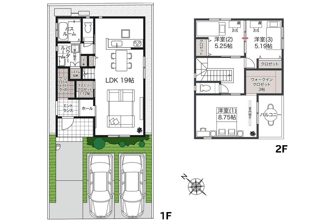 間取り図：3LDK＋FC＋SC+WIC（家具・車の表記はイメージ配置になり、実際には付きません）