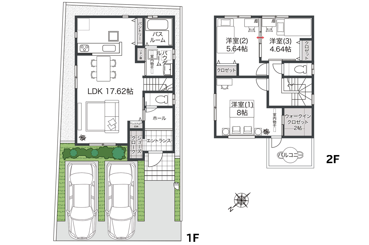 3LDK+WIC+SC(家具・車の表記はイメージ配置になり、実際には付きません)