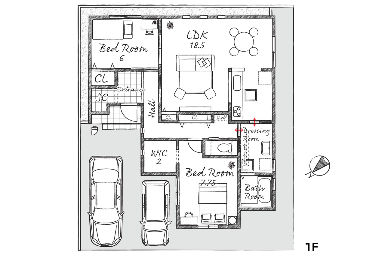 間取り図(家具・車の表記はイメージ配置になり、実際には付きません)