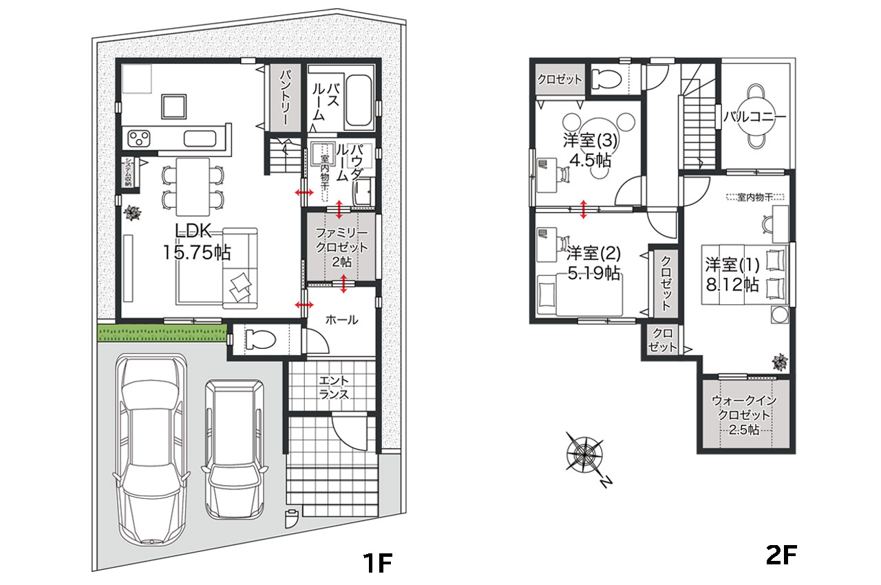 スマートな暮らしを実現する3LDK（家具・車の表記はイメージ配置になり、実際には付きません）