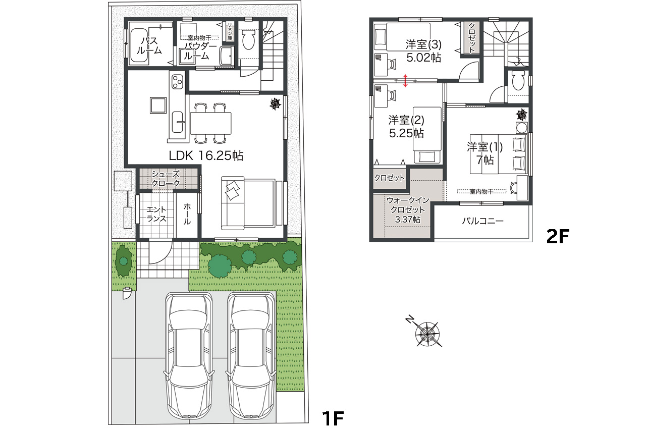 収納充実の3LDK+SC+WIC(家具・車の表記はイメージ配置になり、実際には付きません)