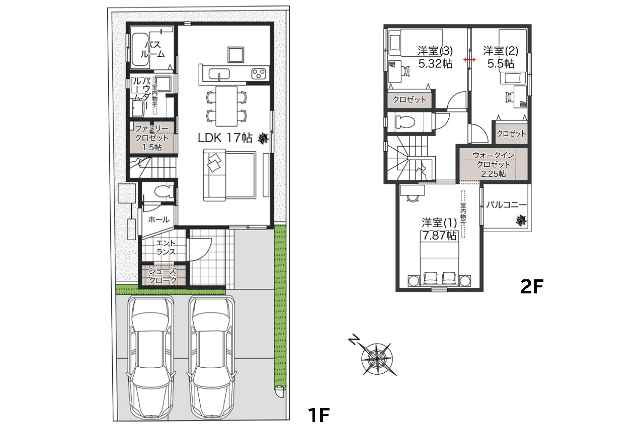 間取り図：3LDK＋FC＋SC+WIC（家具・車の表記はイメージ配置になり、実際には付きません）