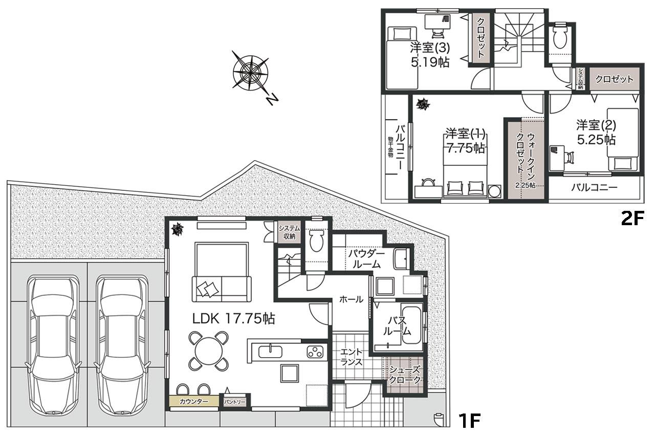 間取り図（家具・車の表記はイメージ配置になり、実際には付きません）