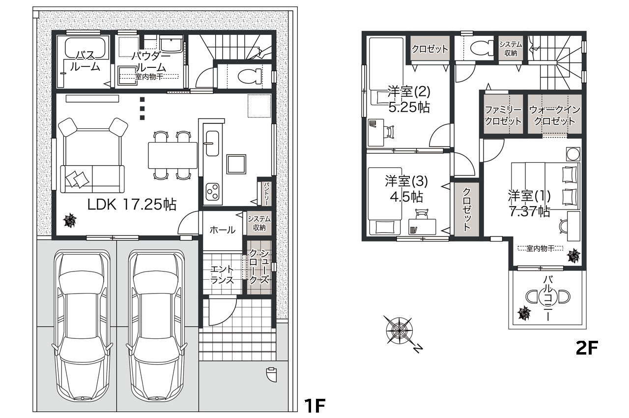 間取り図：3LDK+SC+FC+WIC（家具・車の表記はイメージ配置になり、実際には付きません）