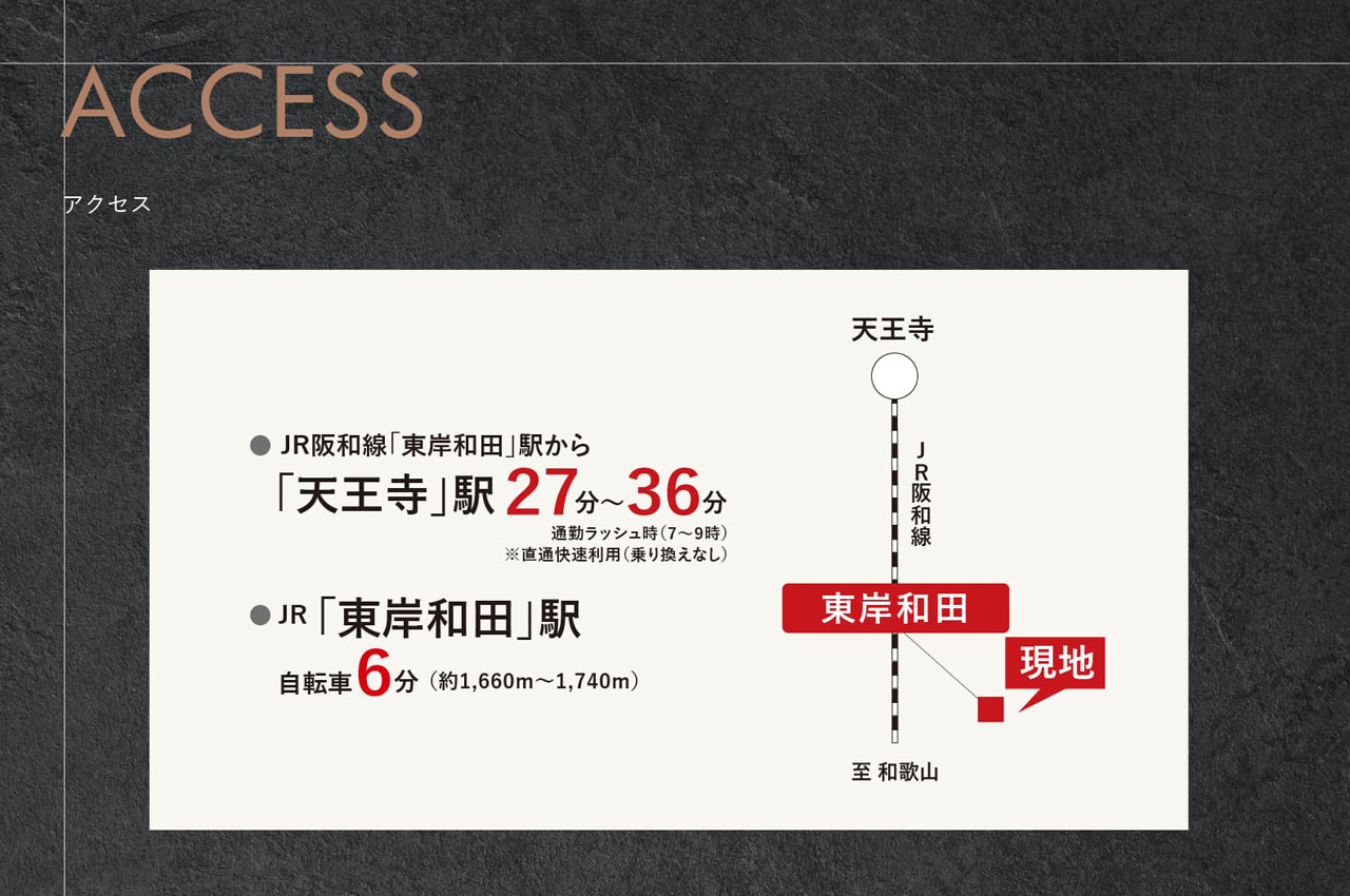 阪和線「東岸和田」駅まで自転車6分。通勤・通学に便利な快速停車駅！