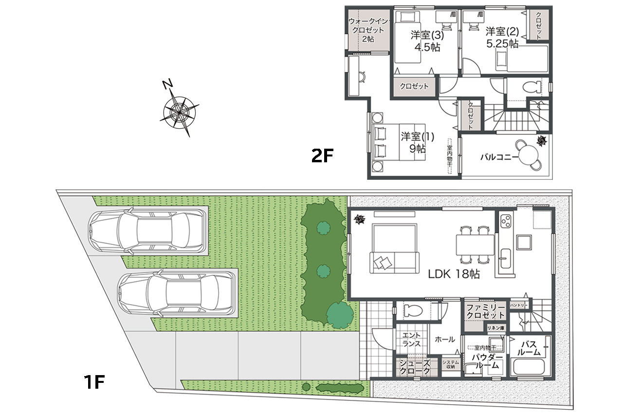 3LDK+FC+SC+WIC（家具・車の表記はイメージ配置になり、実際には付きません）