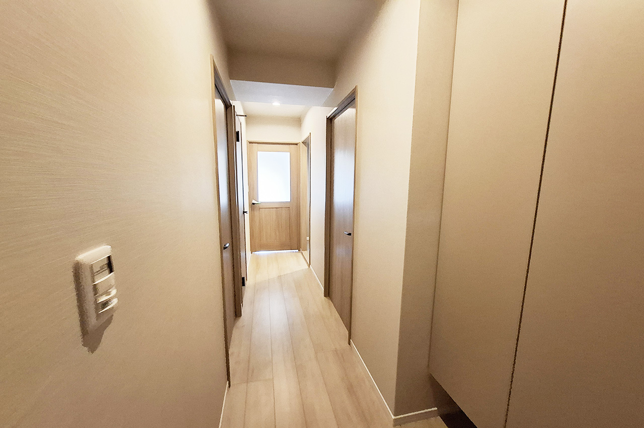 玄関・廊下：下駄箱、玄関の土間フロアタイルを新調、廊下のフローリングを貼替え済み。