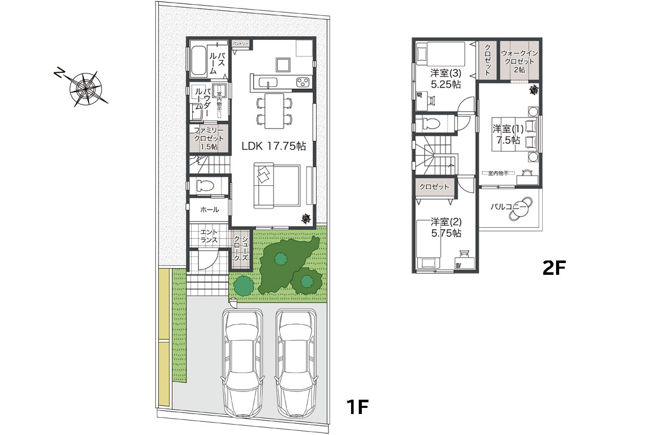 3LDK+SC+WIC+FC（家具・車のイラストはイメージ）
