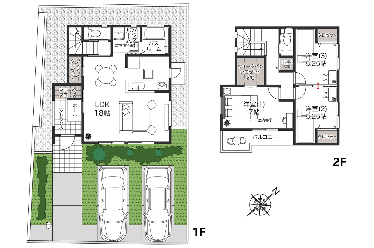 3LDK＋SC+WIC＋FC（家具・車のイラストはイメージ）