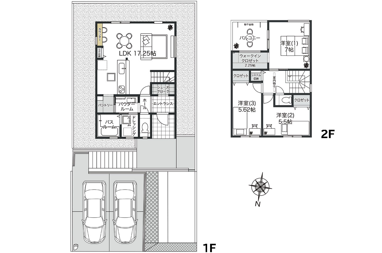 間取り図（家具・車の表記はイメージ配置になり、実際には付きません）