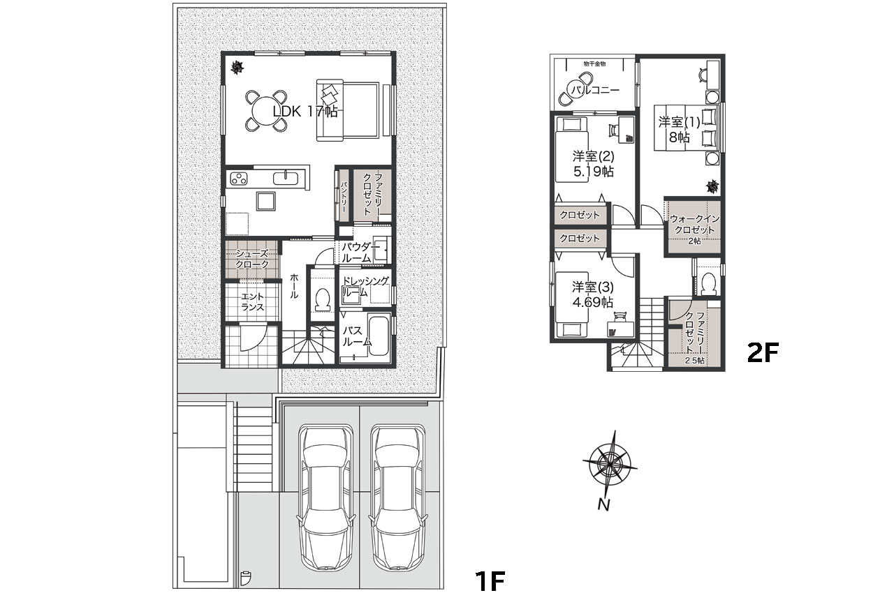 3LDK+SC+WIC+2FC（家具・車の表記はイメージ配置になり、実際には付きません）